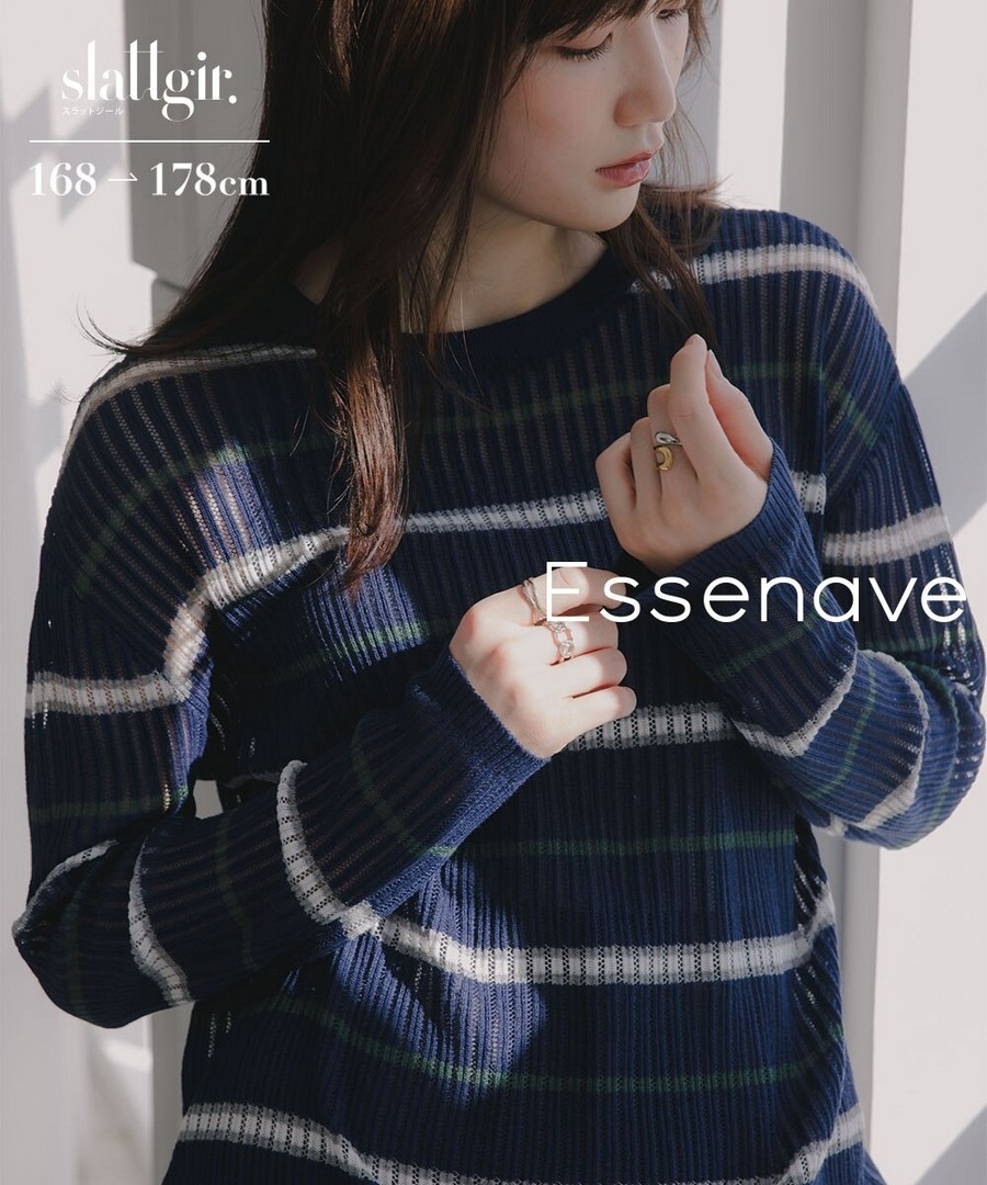 nissen [高挑尺寸]透視鏤空條紋針織衫(Essenave) (日本女裝大尺碼) NSAFG0426A0004 SS26