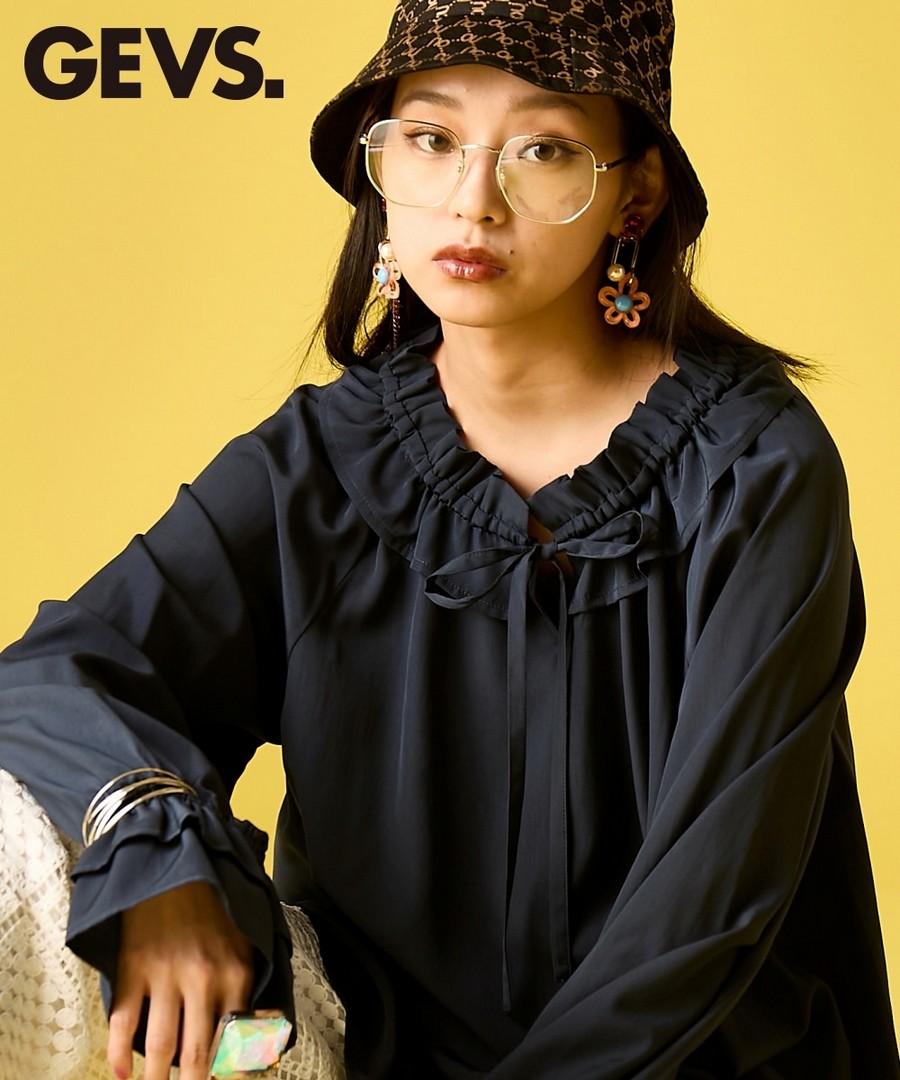 nissen 荷葉邊牛角袖襯衫(GEVS.) (日本女裝大尺碼) NSAMR0126A0028 SS26