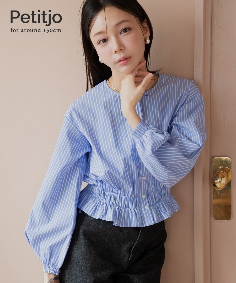 nissen [嬌小尺寸]圓領下擺抽褶襯衫 (日本女裝) NSVCY0126A0006 SS26