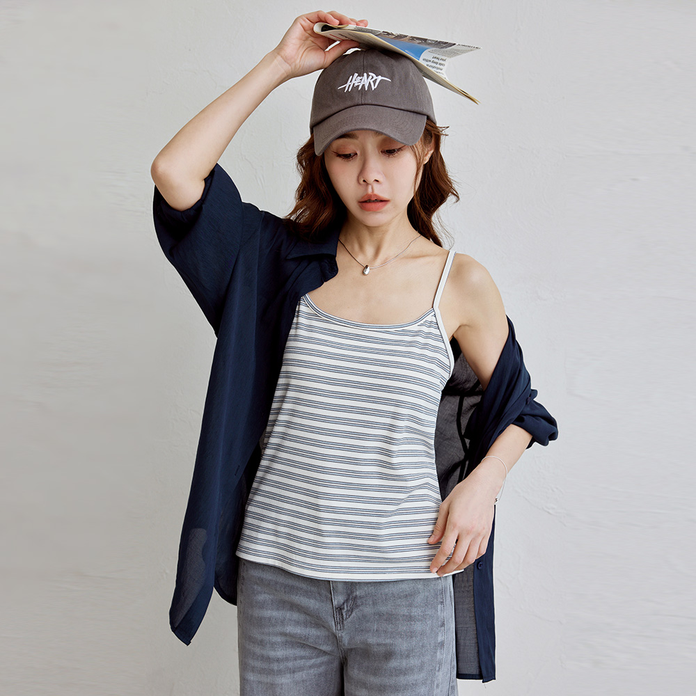 OB 真兩件休閒條紋細肩背心外罩 OBAB21050 SS26