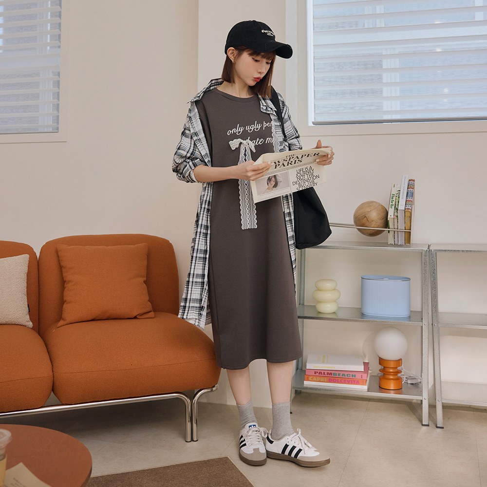 OB 太空棉字母蕾絲綁帶短袖連身裙 OBDA10698 SS26