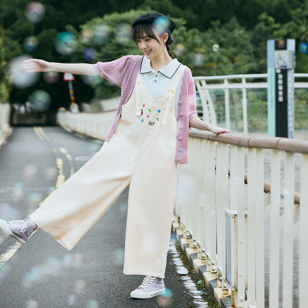 OB 日系純棉可愛貓咪刺繡腰抽繩吊帶褲 OBBA8000 SS26