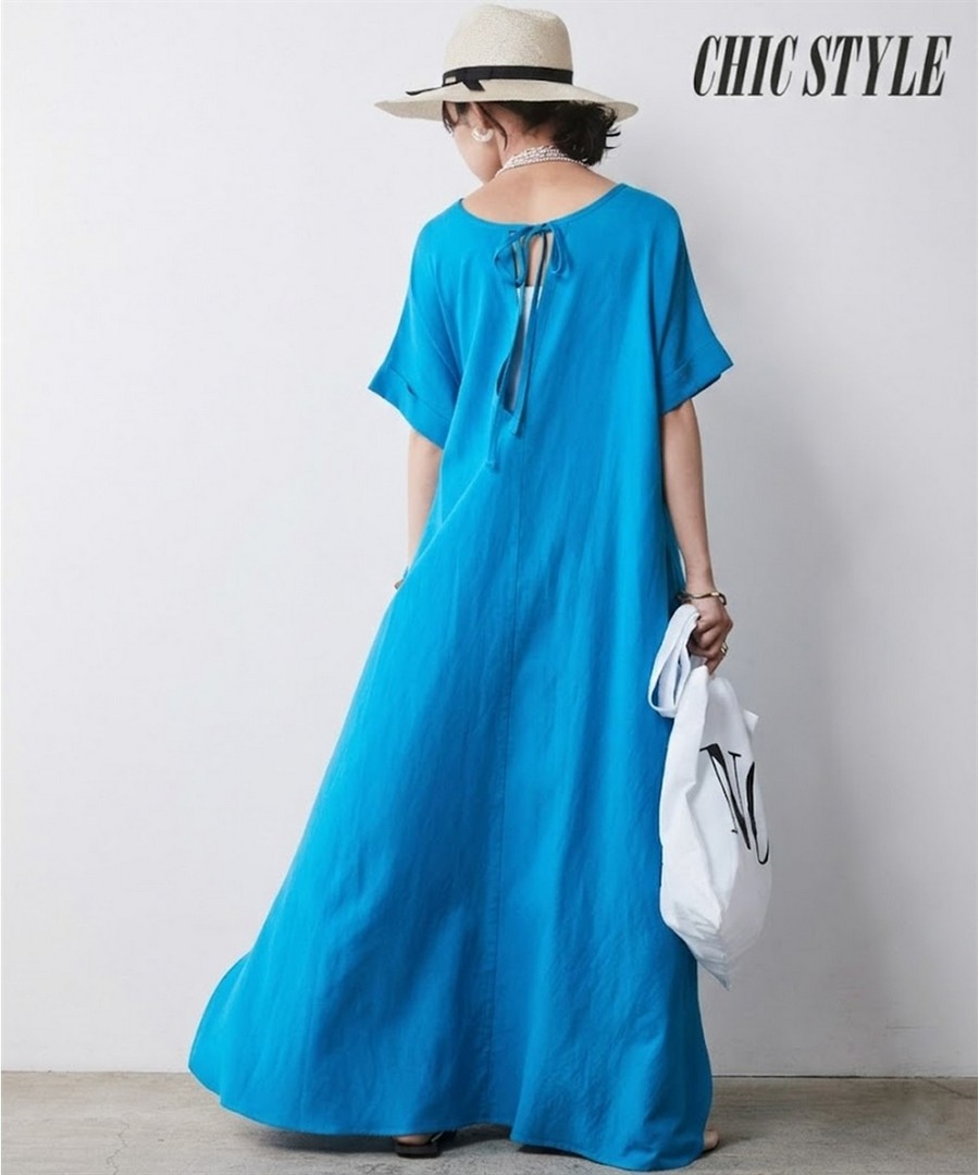 nissen 人造絲亞麻2WAY法式袖長款連身裙(CHIC STYLE) (日本女裝大尺碼) NSAMR0125B0042 SS26