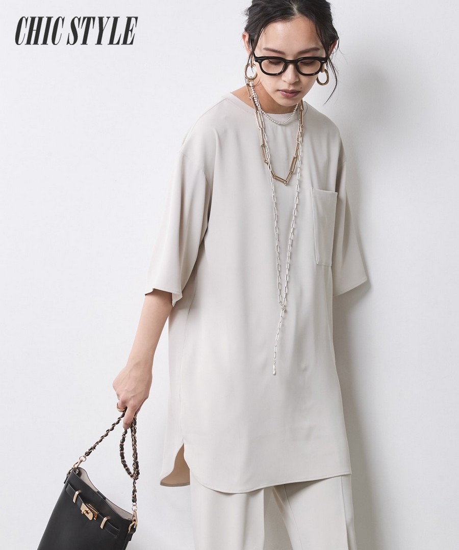 nissen T版型側開衩長款上衣(CHIC STYLE) (日本女裝大尺碼) NSAMR0126B0001 SS26