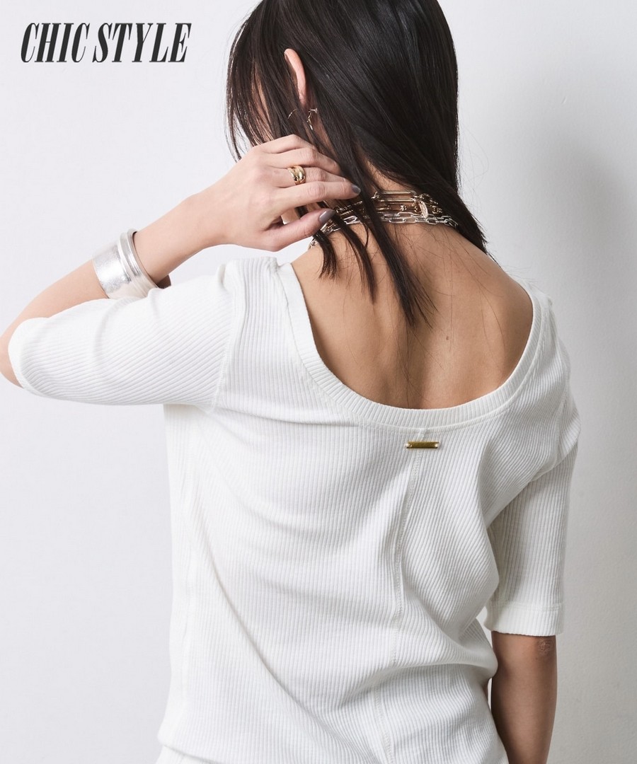nissen 羅紋五分袖上衣(CHIC STYLE) (日本女裝大尺碼) NSAMR0126B0004 SS26