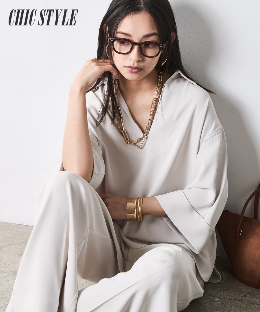 nissen V領襯衫(CHIC STYLE) (日本女裝大尺碼) NSAWD0126B0012 SS26