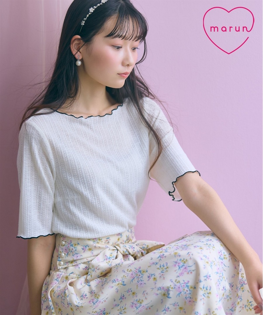 nissen 羅紋布料領口和袖口撞色鎖邊縫線短袖上衣(marun) (日本女裝大尺碼) NSBNC0426B0004 SS26