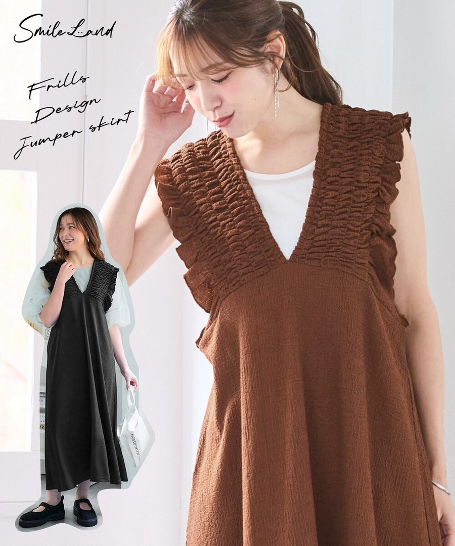 nissen 皺感荷葉設計無袖連身裙 (日本女裝大尺碼) NSCIH0426B0004 SS26