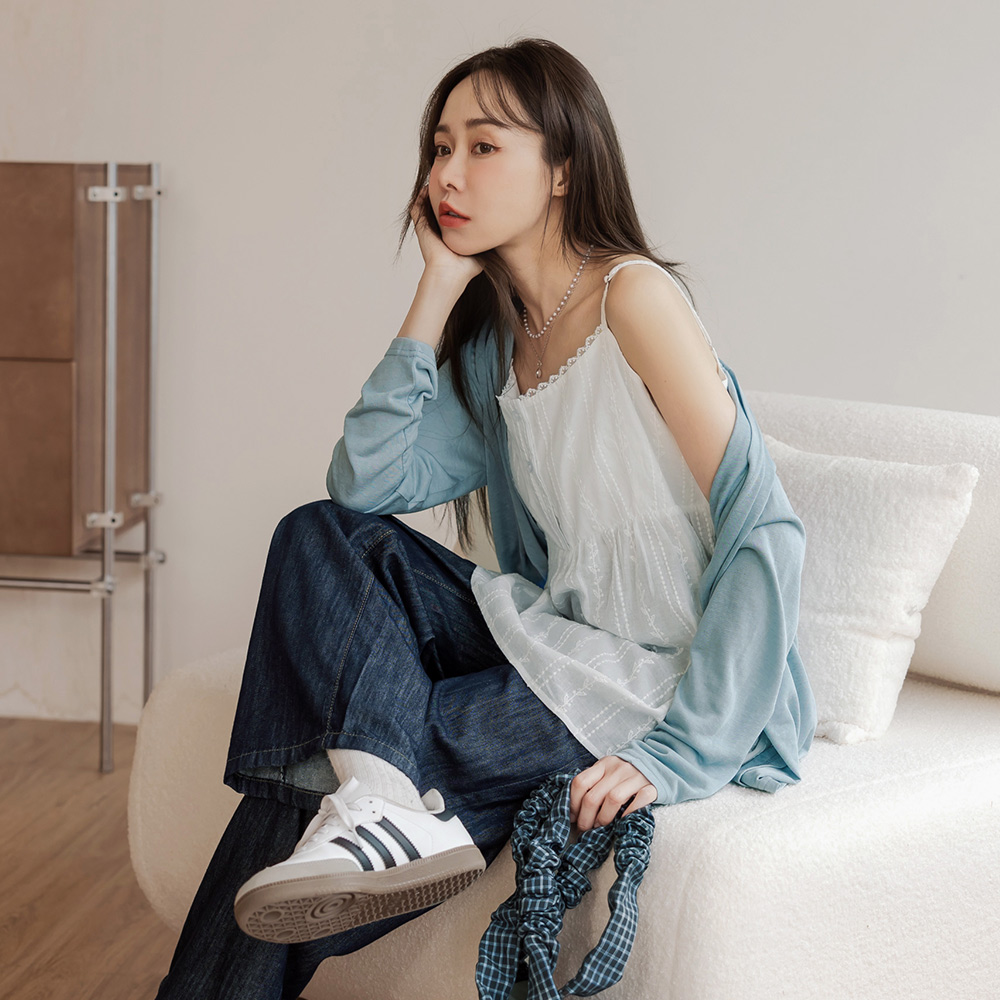 OB 真兩件配色蕾絲細肩帶背心外套 OBAB21055 SS26