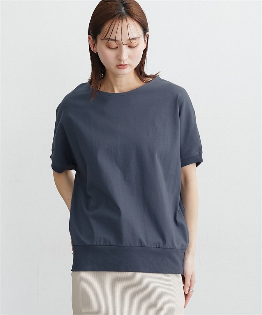 nissen 不易顯汗漬100%純棉下擺羅紋蝙蝠袖上衣 (日本女裝大尺碼) NSAKR0226B0020 SS26