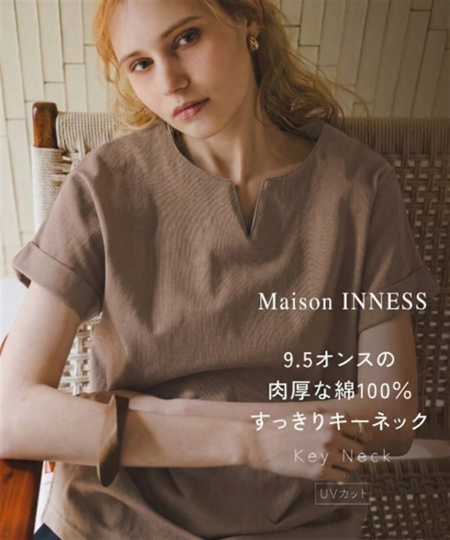 nissen 100%純棉巴斯克面料鑰匙領法式袖上衣(Maison INNESS) (防UV) (日本女裝及大尺碼適用) NSAKR0226B0010 SS26