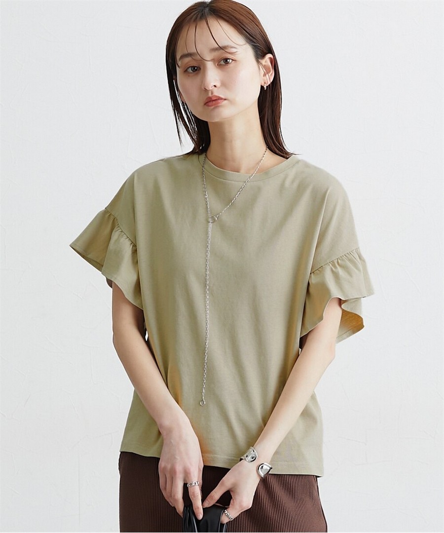 nissen 不易顯汗漬100%純棉蝙蝠荷葉邊袖上衣 (日本女裝大尺碼) NSAKR0226B0021 SS26