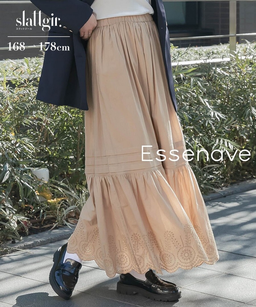 nissen [高挑尺寸]100%印度純棉鏤空刺繡長款傘擺裙(印度製)(Essenave) (日本女裝大尺碼) NSBLW0226A0017 SS26
