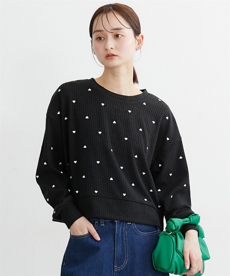 nissen 心形刺繡羅紋布料上衣 (日本女裝大尺碼) NSCIH0126A0017 SS26