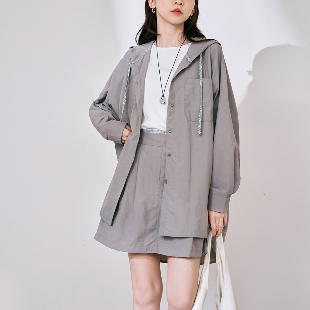 OB 涼感．抗UV拼格袖連帽冰河系防曬衣/外套 OBAB21115 SS26