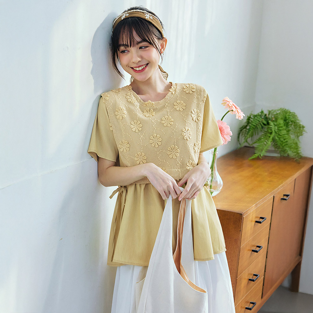 OB 日系立體刺繡緹花假兩件上衣 OBAB21008 SS26