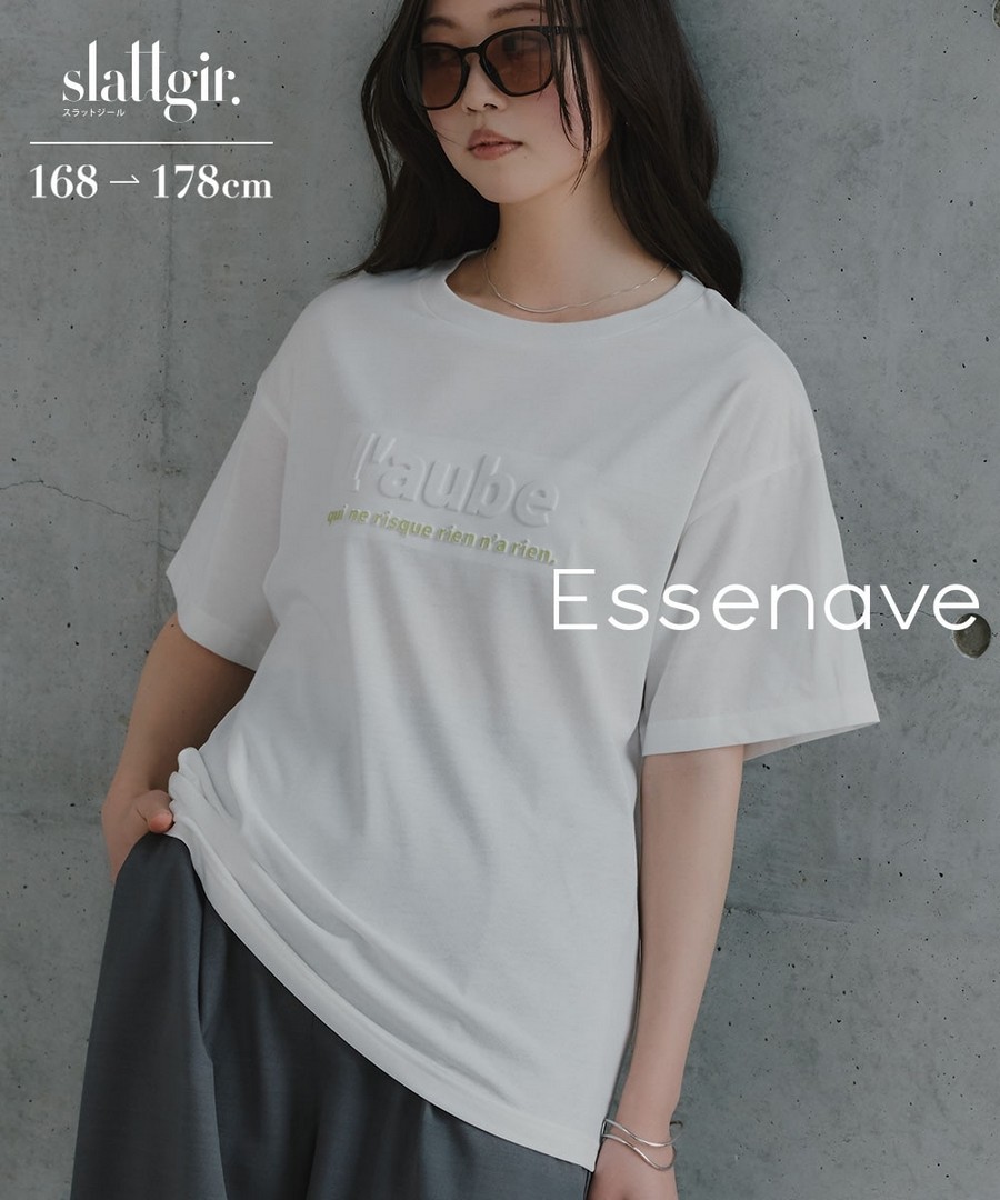 nissen [高挑尺寸]壓紋印花字母Tee(接觸冷感)(Essenave) (日本女裝大尺碼) NSALC0226B0001 SS26