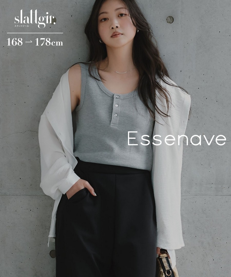 nissen [高挑尺寸]華夫格布料亨利領背心(Essenave) (日本女裝大尺碼) NSCIH0426B0083 SS26