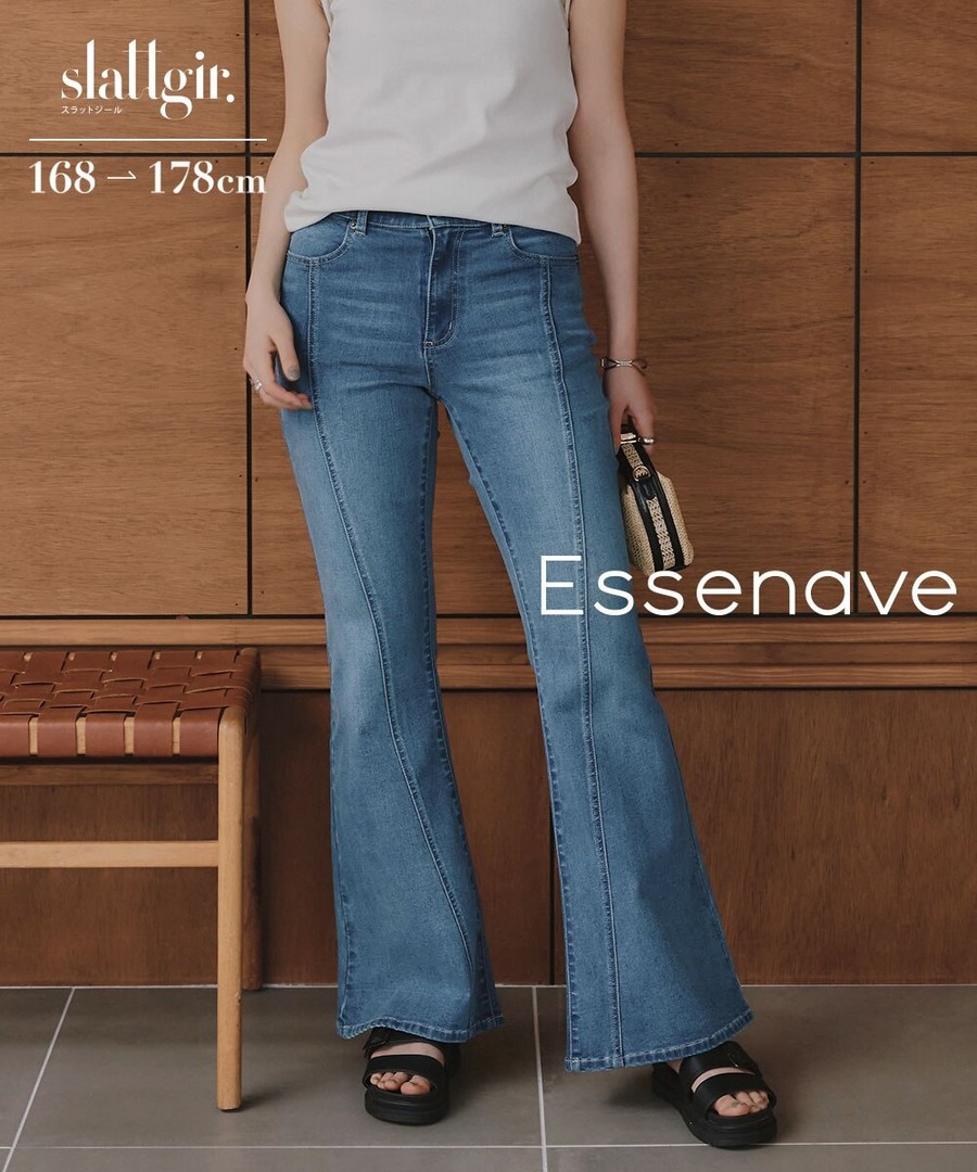nissen [高挑尺寸]中線剪裁喇叭牛仔褲(Essenave) (日本女裝大尺碼) NSVBY0126B0001 SS26