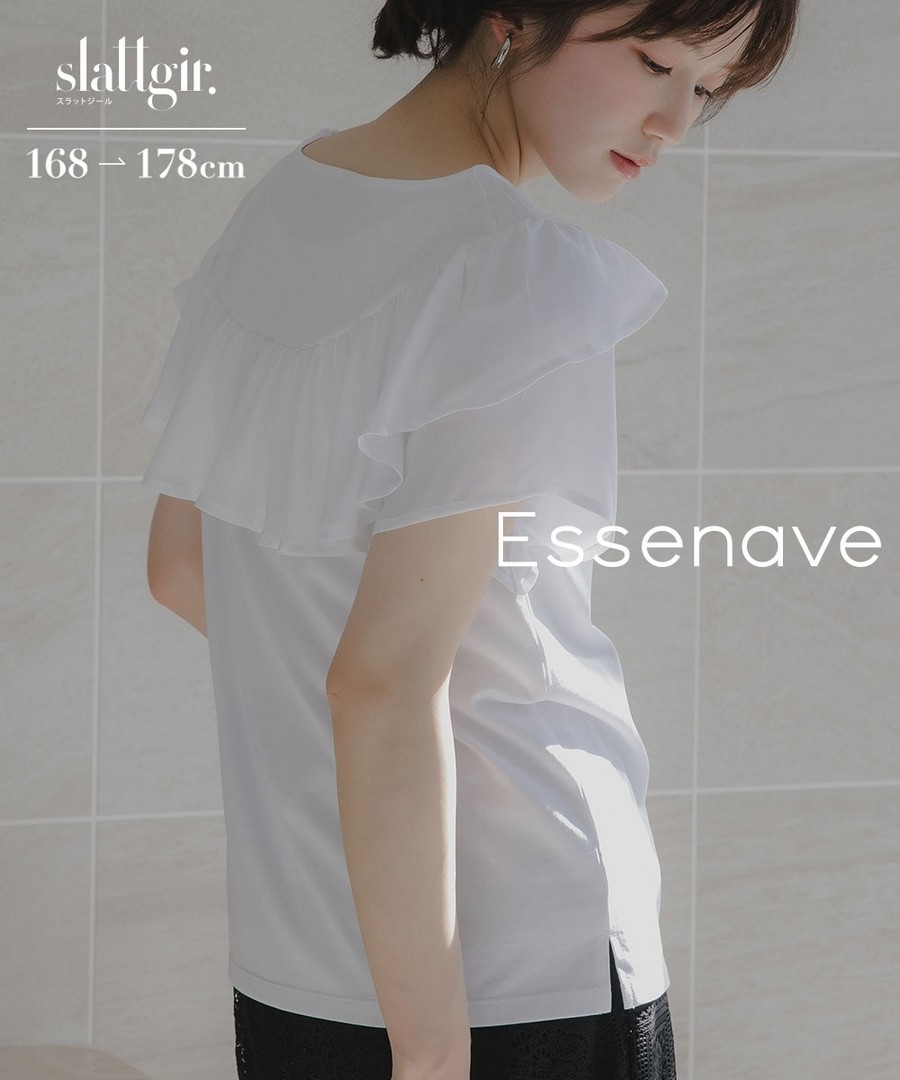 nissen [高挑尺寸]荷葉邊設計Tee(防UV，接觸冷感)(Essenave) (日本女裝大尺碼) NSDCS0126B0016 SS26