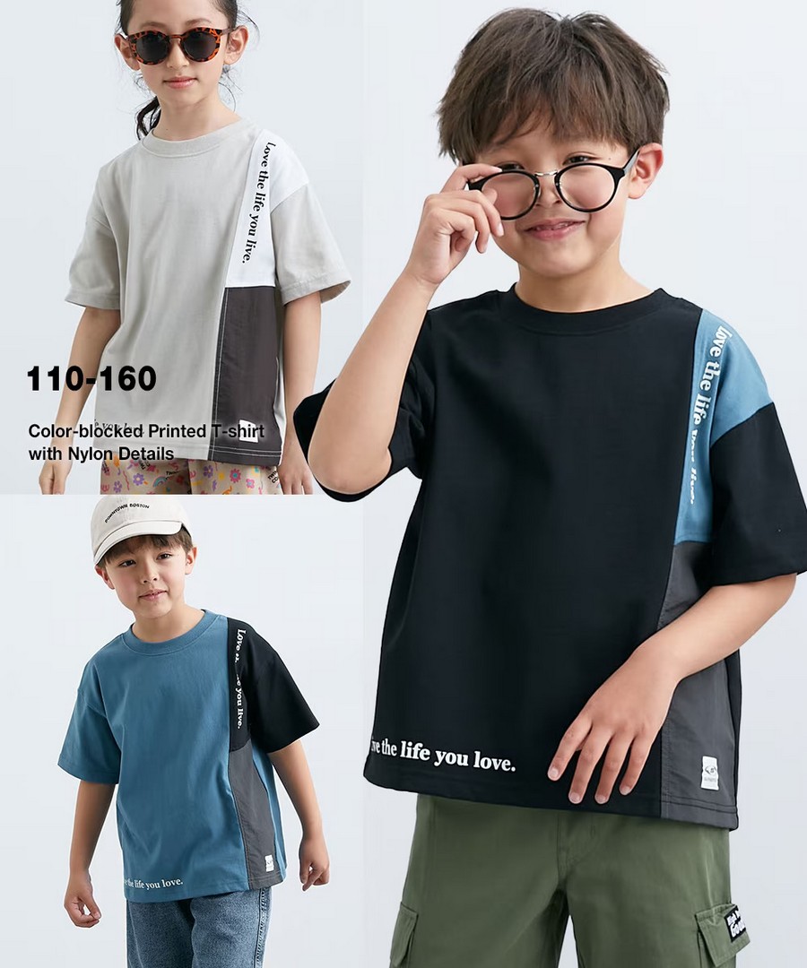 Nissen 印字拼接尼龍撞色短袖Tee(男孩，女孩，青少年) (日本童裝) NSCKI0126B0003 SS26