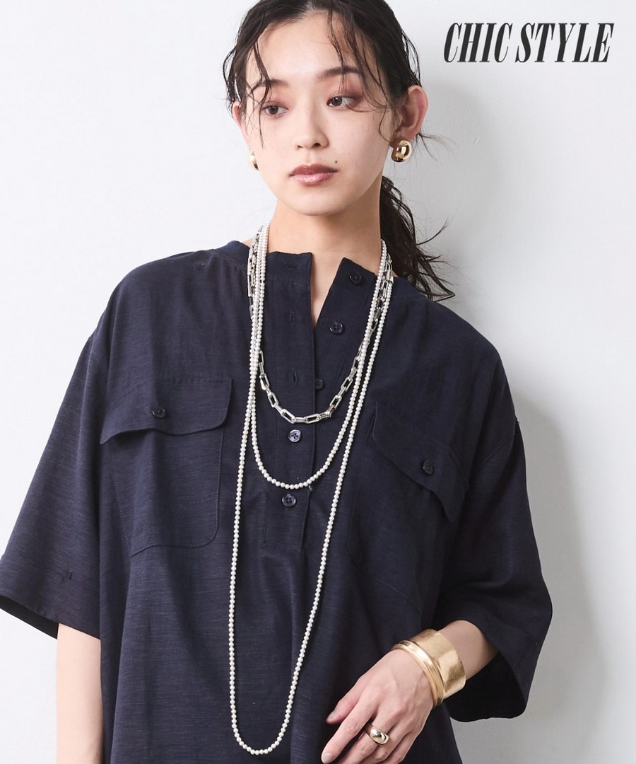 nissen 人造絲亞麻材質羅紋領口短袖襯衫(marun) (日本女裝大尺碼) NSAMR0126B0023 SS26