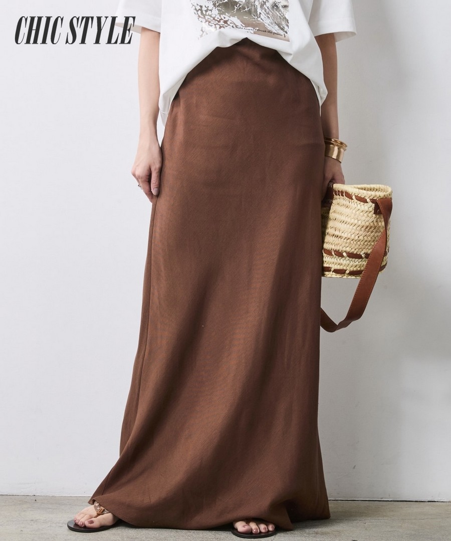nissen 人造絲亞麻材質修身長款半截裙(CHIC STYLE) (日本女裝大尺碼) NSAMR0126B0027 SS26