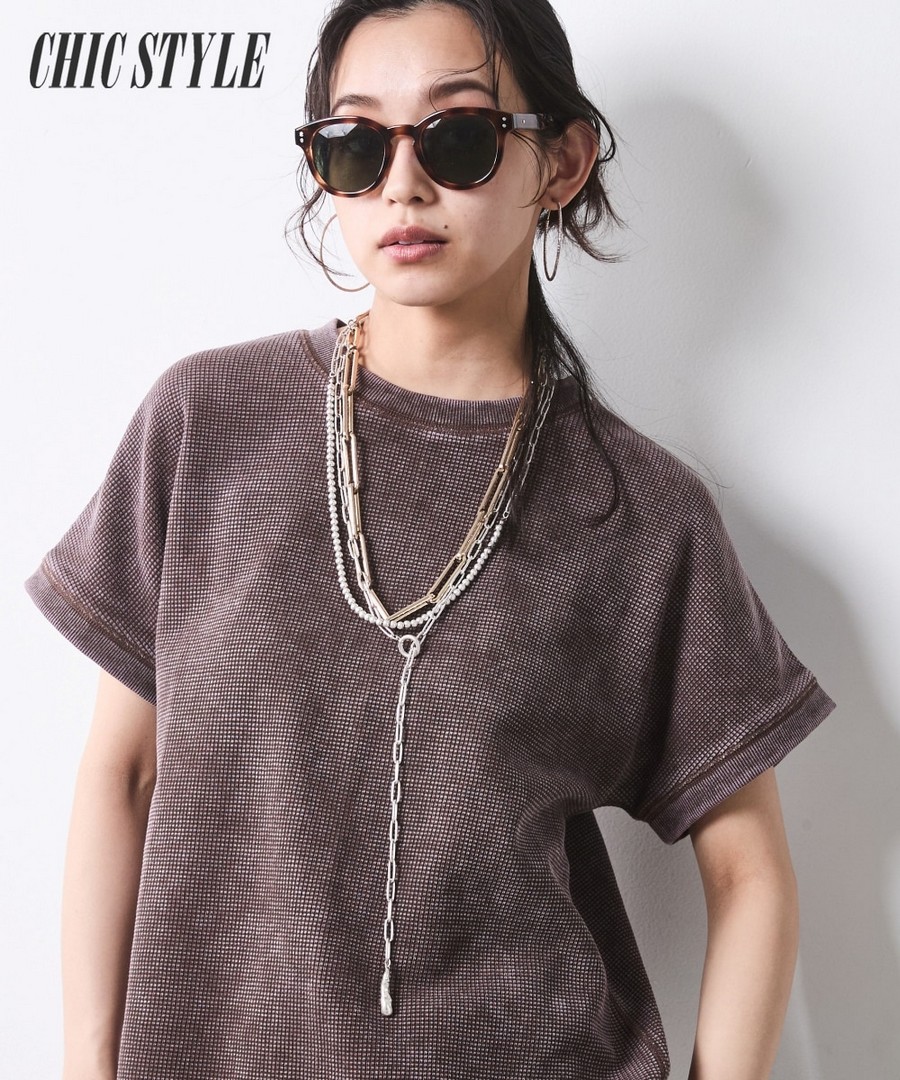 nissen 復古處理華夫格布料法式短袖上衣(CHIC STYLE) (日本女裝大尺碼) NSAMR0126B0024 SS26