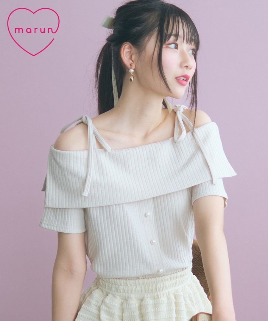 nissen 肩部繫帶露肩羅紋彈力上衣(marun) (日本女裝大尺碼) NSBNC0426B0012 SS26