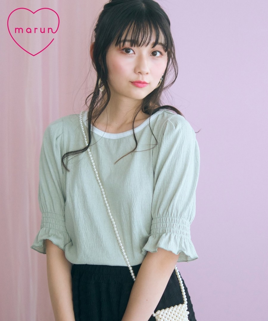 nissen 撞色滾邊領糖果袖設計上衣(marun) (日本女裝大尺碼) NSBNC0426B0014 SS26