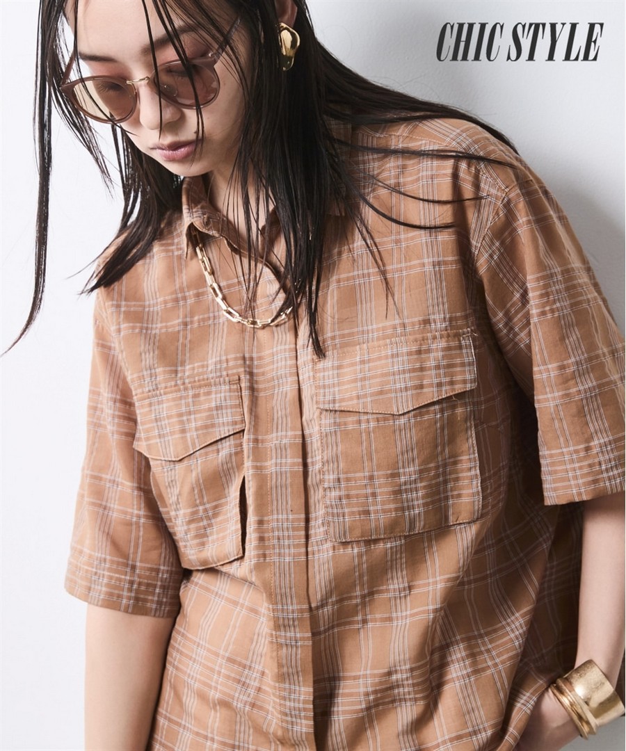 nissen 透膚格紋短款襯衫(CHIC STYLE) (日本女裝大尺碼) NSCSQ0226B0009 SS26