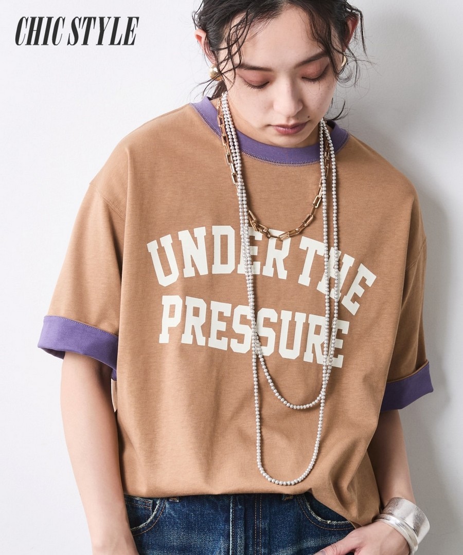 nissen 100%純棉撞色字母印花Tee(CHIC STYLE) (日本女裝大尺碼) NSDER0126B0032 SS26