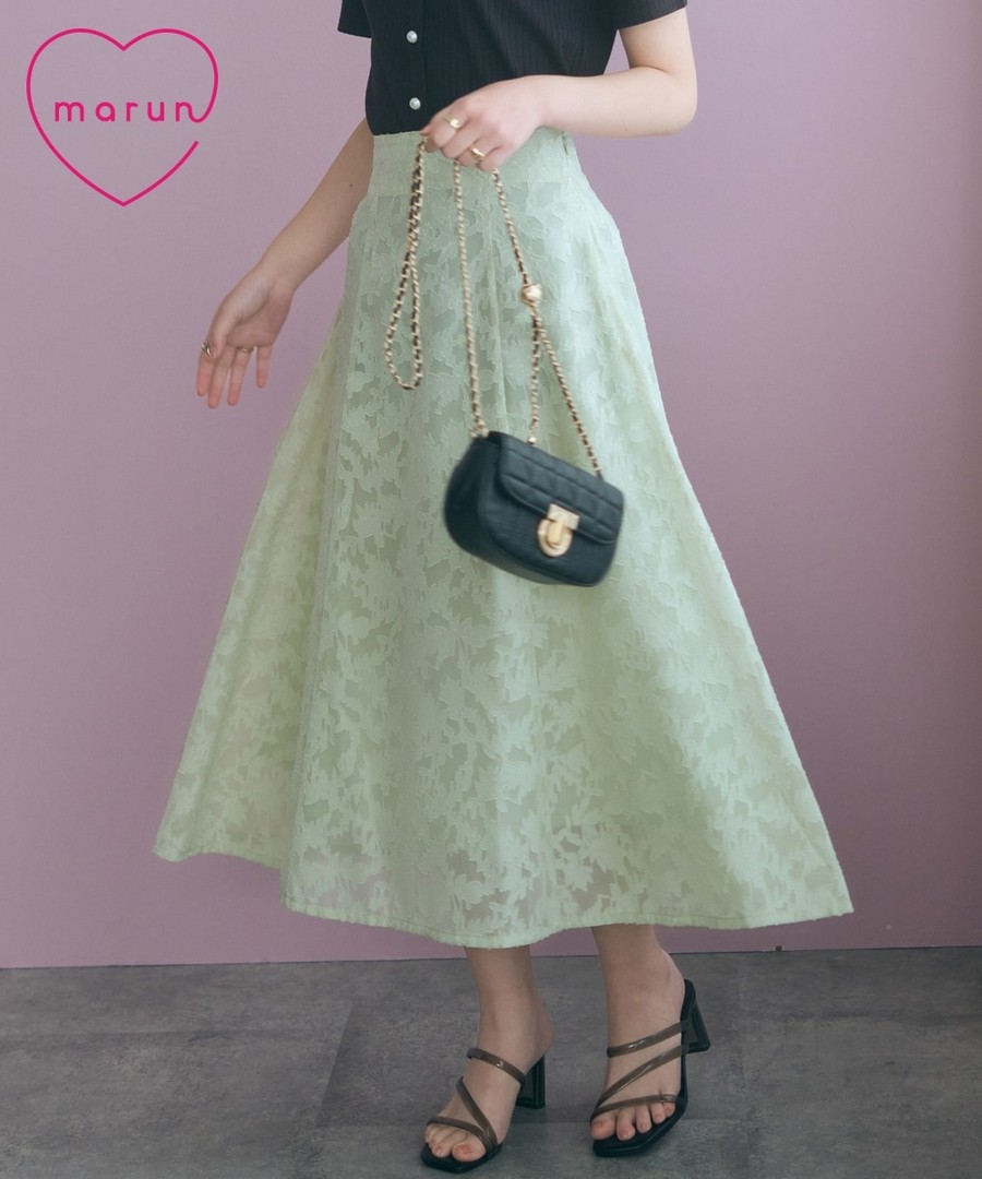 nissen 花卉透膚提花半截裙 (marun) (日本女裝大尺碼) NSDCS0126B0019 SS26