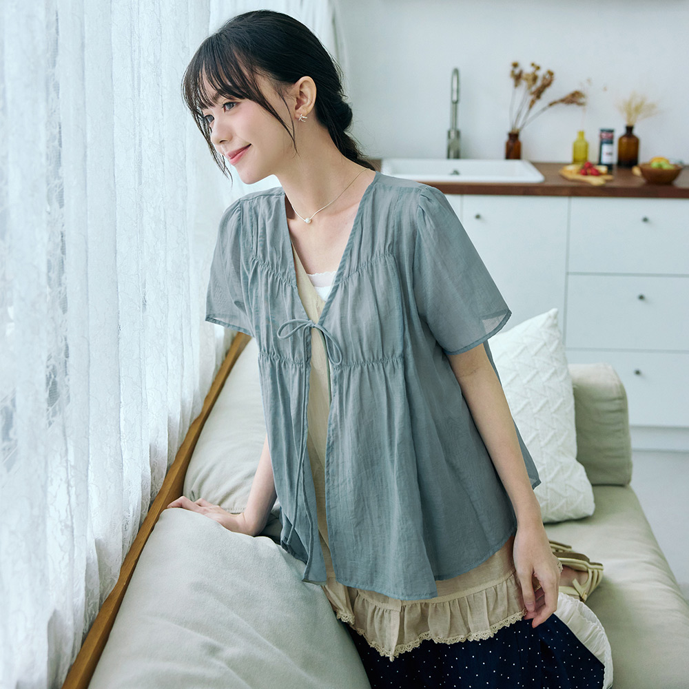 OB 日系假兩件撞色透肌感綁帶上衣 OBAB21009 SS26