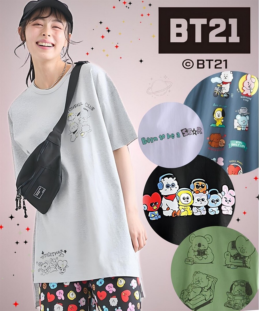nissen 【BT21】寬鬆版型印花中長款Tee (日本女裝及大尺碼適用) NSBOY0725B0054 SS26