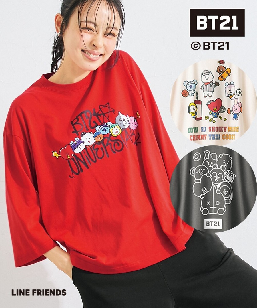 nissen 【BT21】寬鬆版型七分袖Tee (日本女裝及大尺碼適用) NSBOY0725D0009 SS26
