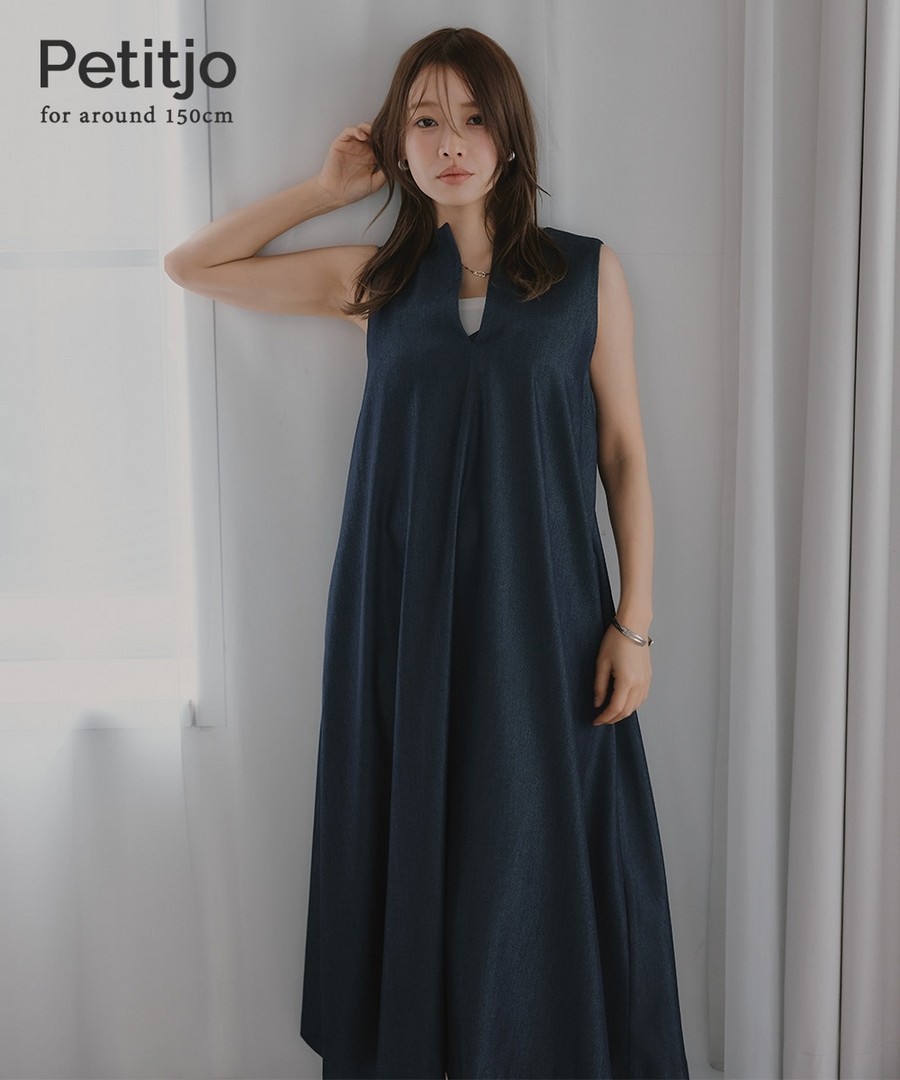 nissen [嬌小尺寸]仿亞麻質感系列V領無袖A字連身裙 (日本女裝) NSCSQ0226B0013 SS26