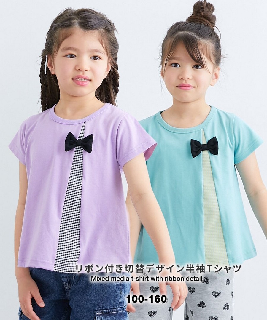 Nissen 拼接設計蝴蝶結短袖Tee(女孩，青少年) (日本童裝) NSVUU0126B0010 SS26