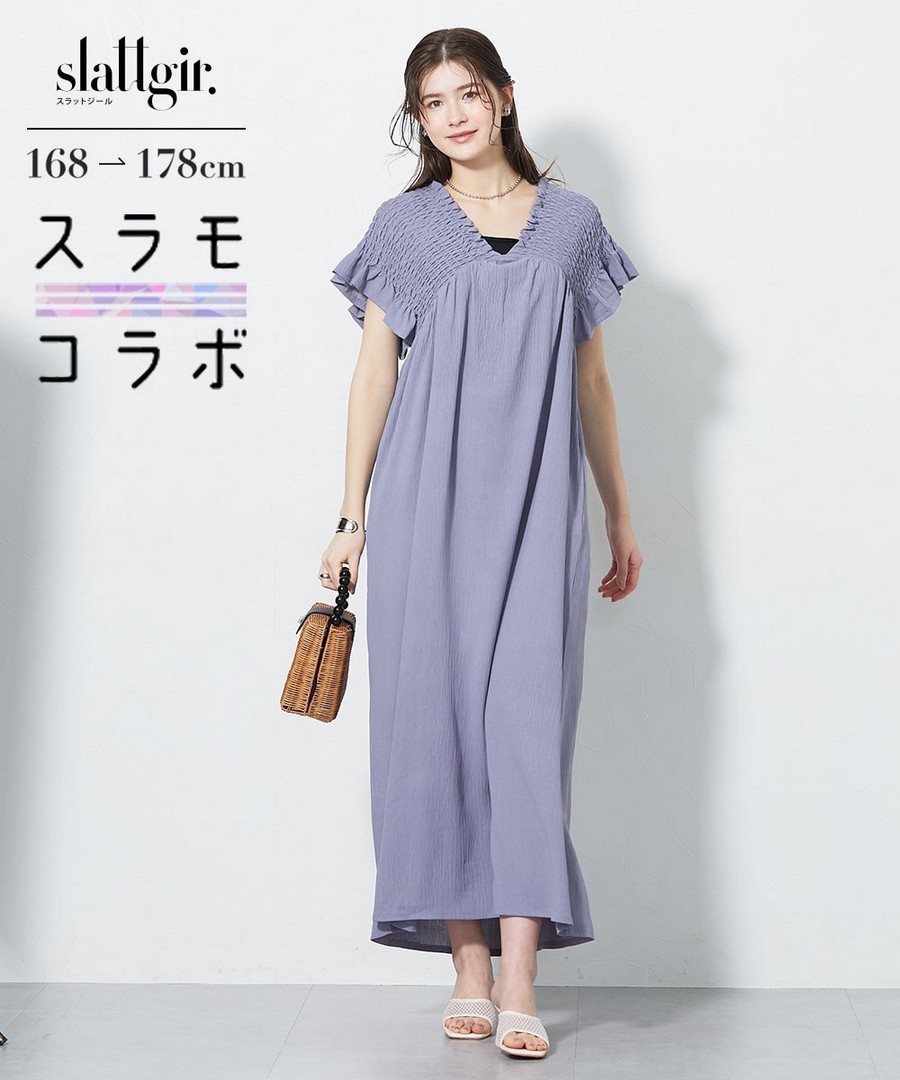 nissen [高挑尺寸]抽褶連身裙(與高讀者模特共同企劃)  (日本女裝大尺碼) NSDGM0126B0002 SS26