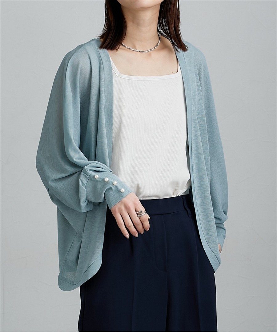 nissen 袖口珍珠風裝飾竹節紗透膚外套 (日本女裝大尺碼) NSDHU0226B0004 SS26