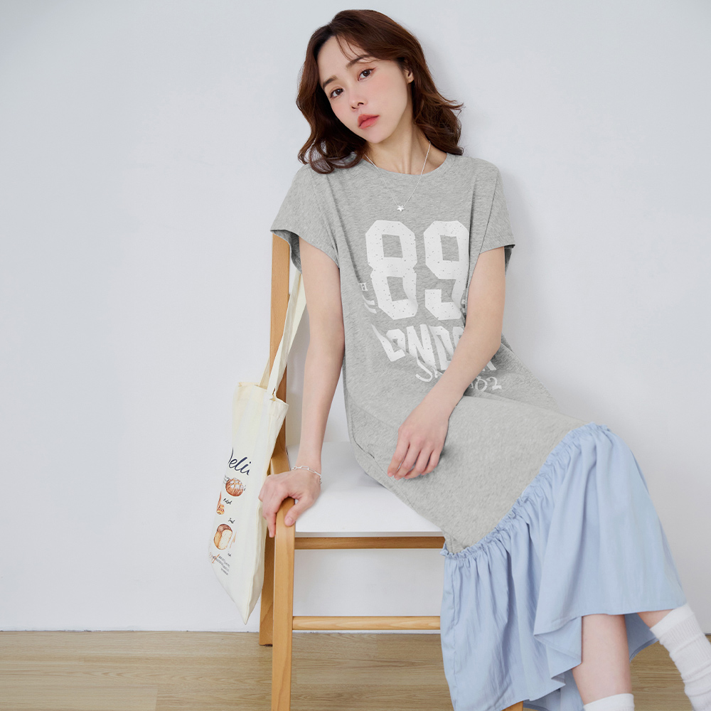 OB 棉質刷舊字母印花傘襬短袖連身裙 OBDA10728 SS26