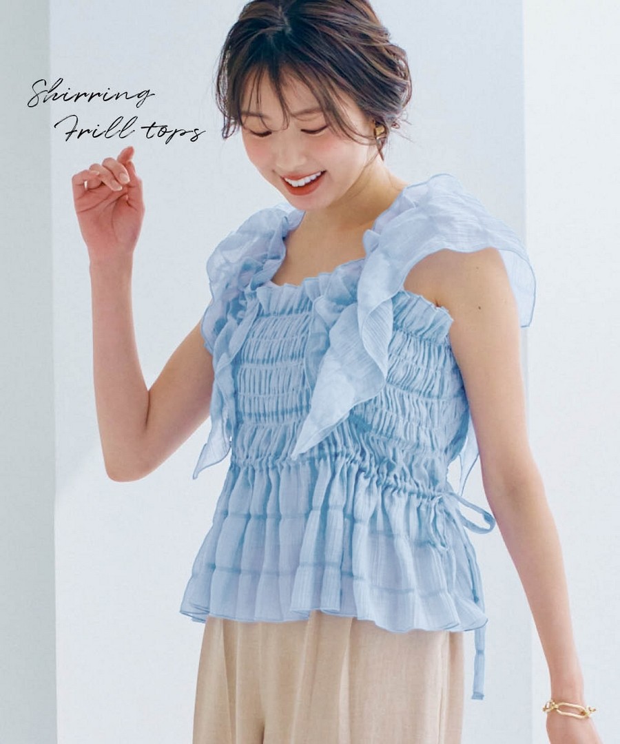 nissen 楊柳縐布褶皺荷葉邊上衣 (日本女裝及大尺碼適用) NSANW0226B0020 SS26