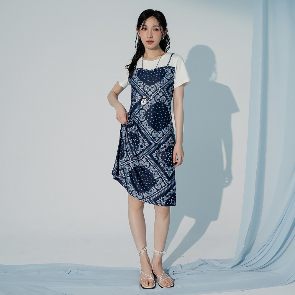 OB 冰箱假兩件滿版印花短袖連身裙 OBDA10706 SS26
