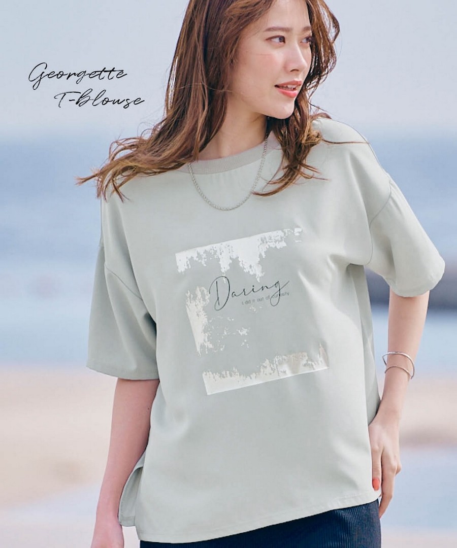 nissen 喬其紗燙金印花五分袖Tee式襯衫 (日本女裝及大尺碼適用) NSCIH0426B0075 SS26
