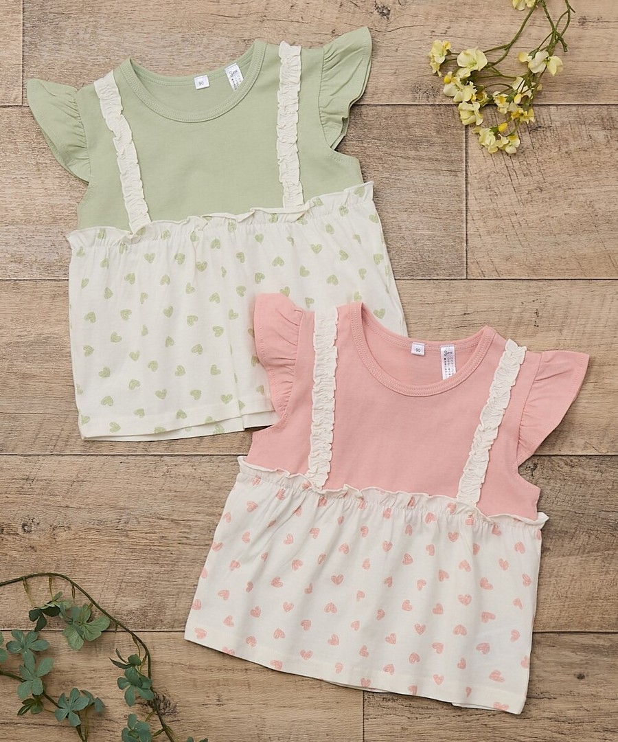 Nissen 愛心圖案疊穿風荷葉邊短袖Tee(嬰兒，女孩) (日本童裝) NSCEF0126B0007 SS26