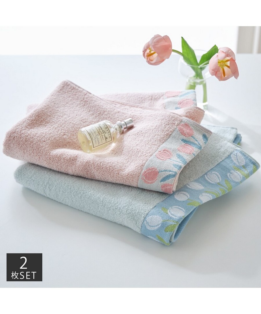 nissen 無捻紗鬱金香圖案浴巾(2色2條套裝) (日本家品) NSCUM0126N0014 SS26