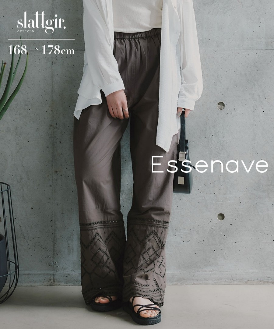 nissen [高挑尺寸]100%棉下擺刺繡長褲(Essenave) (日本女裝大尺碼) NSBLW0226B0012 SS26