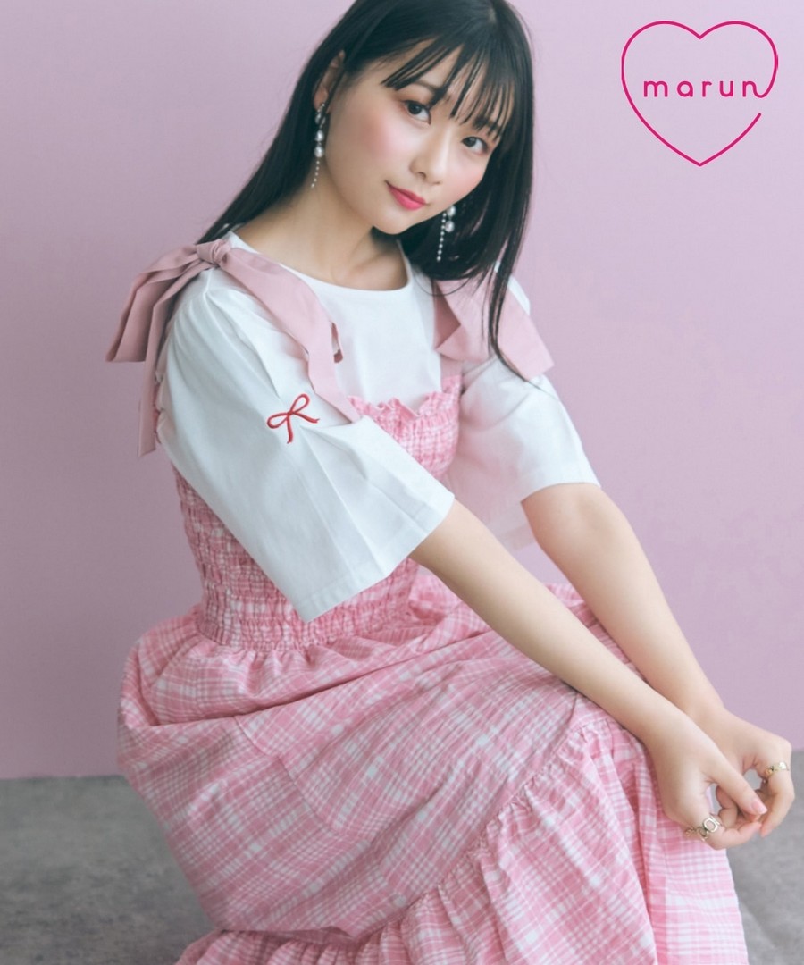 nissen 格紋肩帶蝴蝶結連身裙 (marun) (日本女裝大尺碼) NSBNC0426B0017 SS26