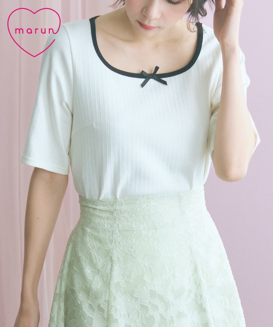 nissen 方領滾邊短袖上衣 (marun) (日本女裝大尺碼) NSBNC0426B0015 SS26