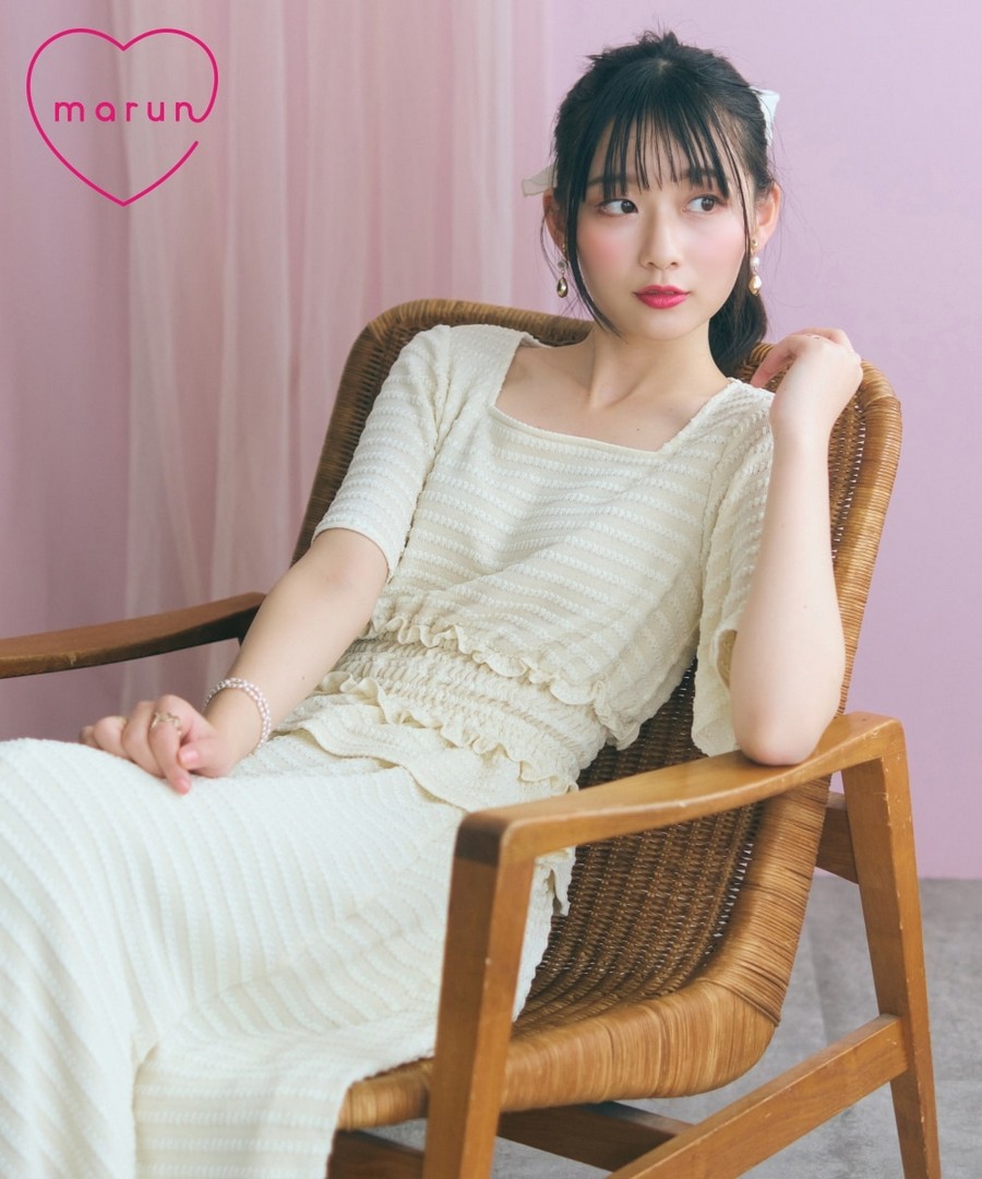 nissen 方領鉤針編織高腰腰部褶皺短版上衣 (marun) (日本女裝大尺碼) NSBNC0426B0016 SS26